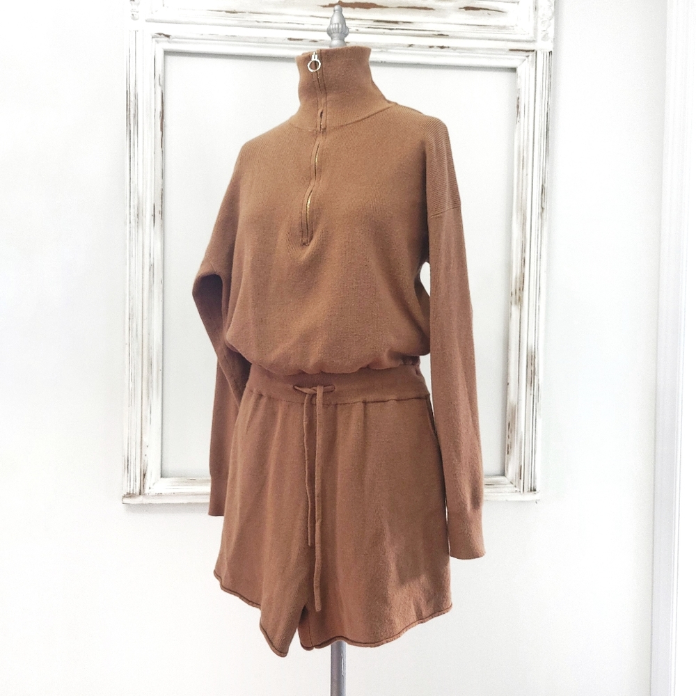 REVOLVE L'Academie Shannon Athleisure Y2K Rib Brown Romper Playsuit - Picture 6 of 12